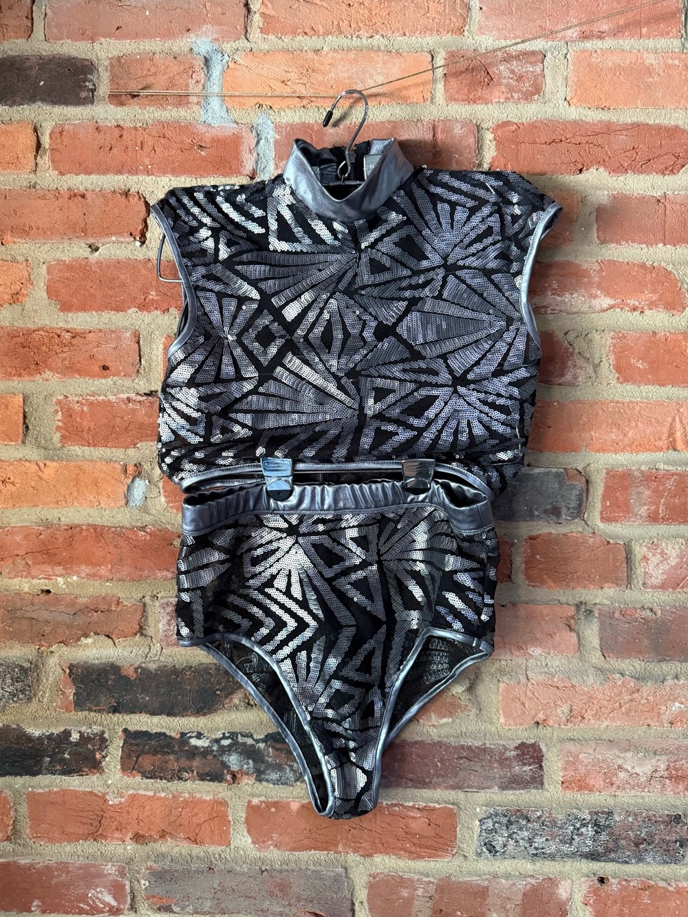 Women’s Black & Silver Geometric Shimmer Two-Piece